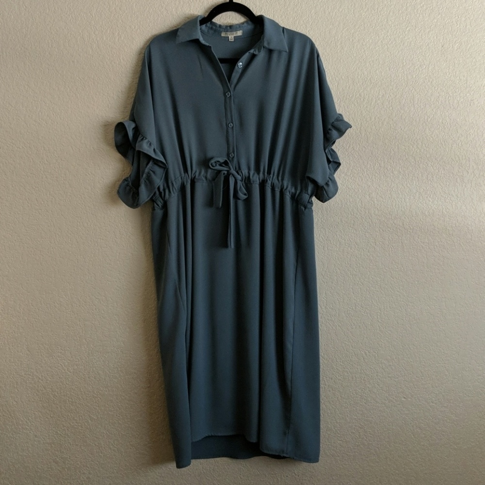 Slate Collared Ruffle Dress